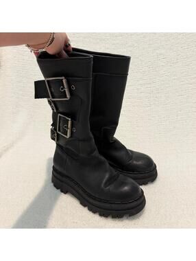 zara black buckle moto boots size 38